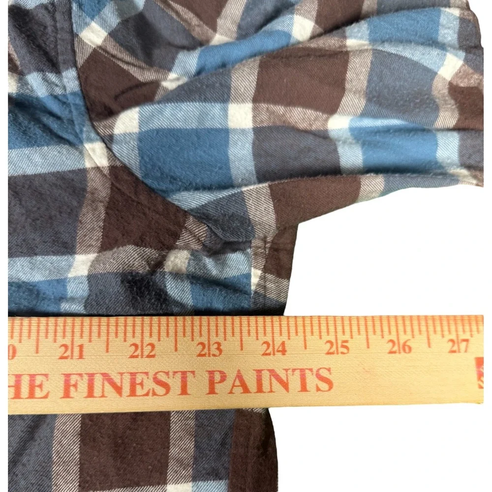 L.L.Bean Men's Large Flannel Button Down Shirt Blue Brown Plaid Long Sleeve - Picture 6 of 6